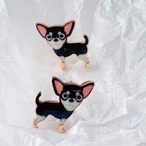 Black & White Chihuahua Enamel and Gold Plated Earrings